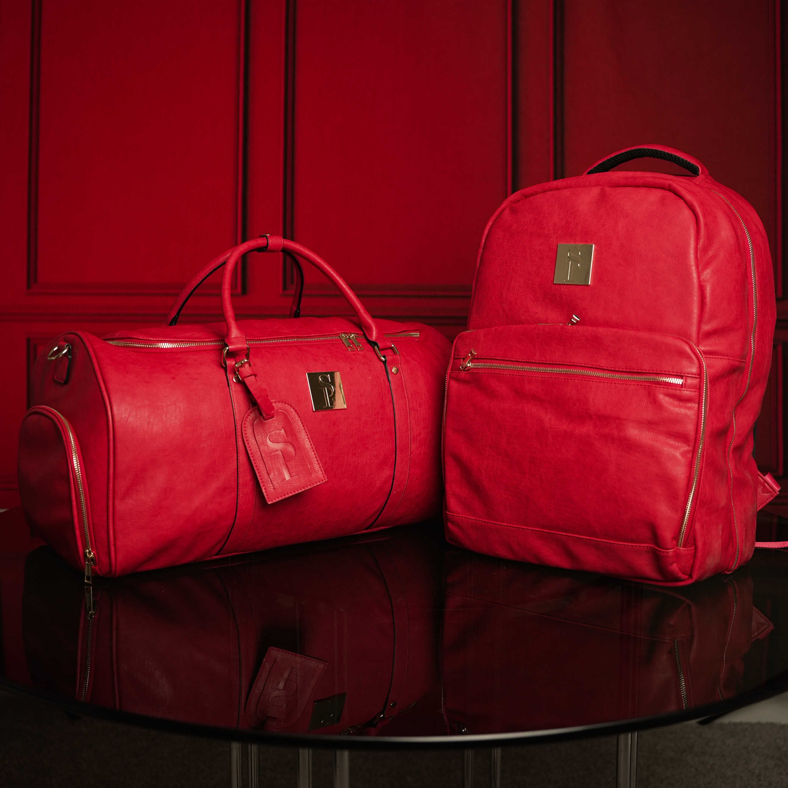 Red Tumbled Leather 2 Bag Set (Commuter and Duffle)