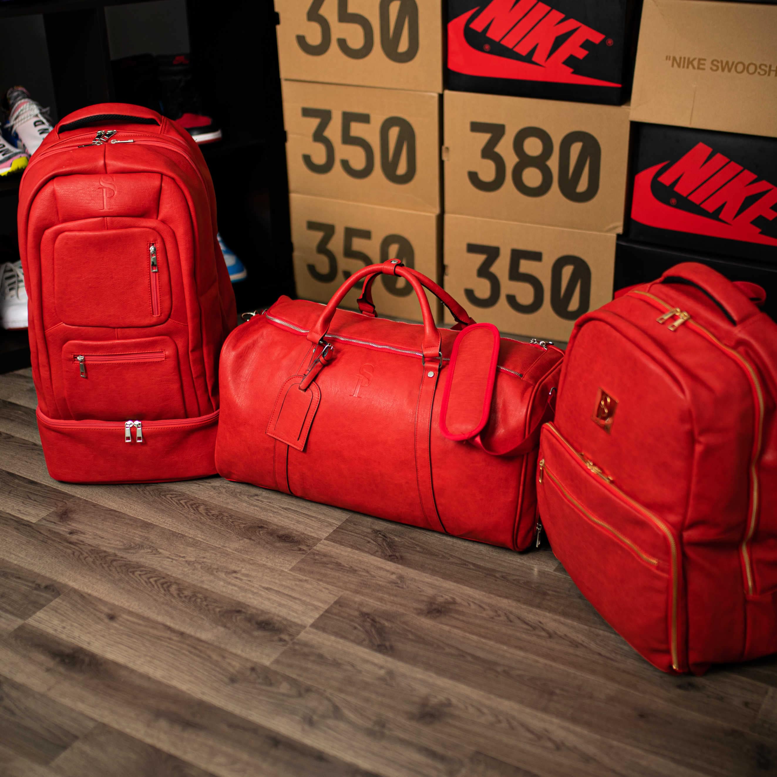 Red Tumbled Leather 3 Bag Set - Sole Premise