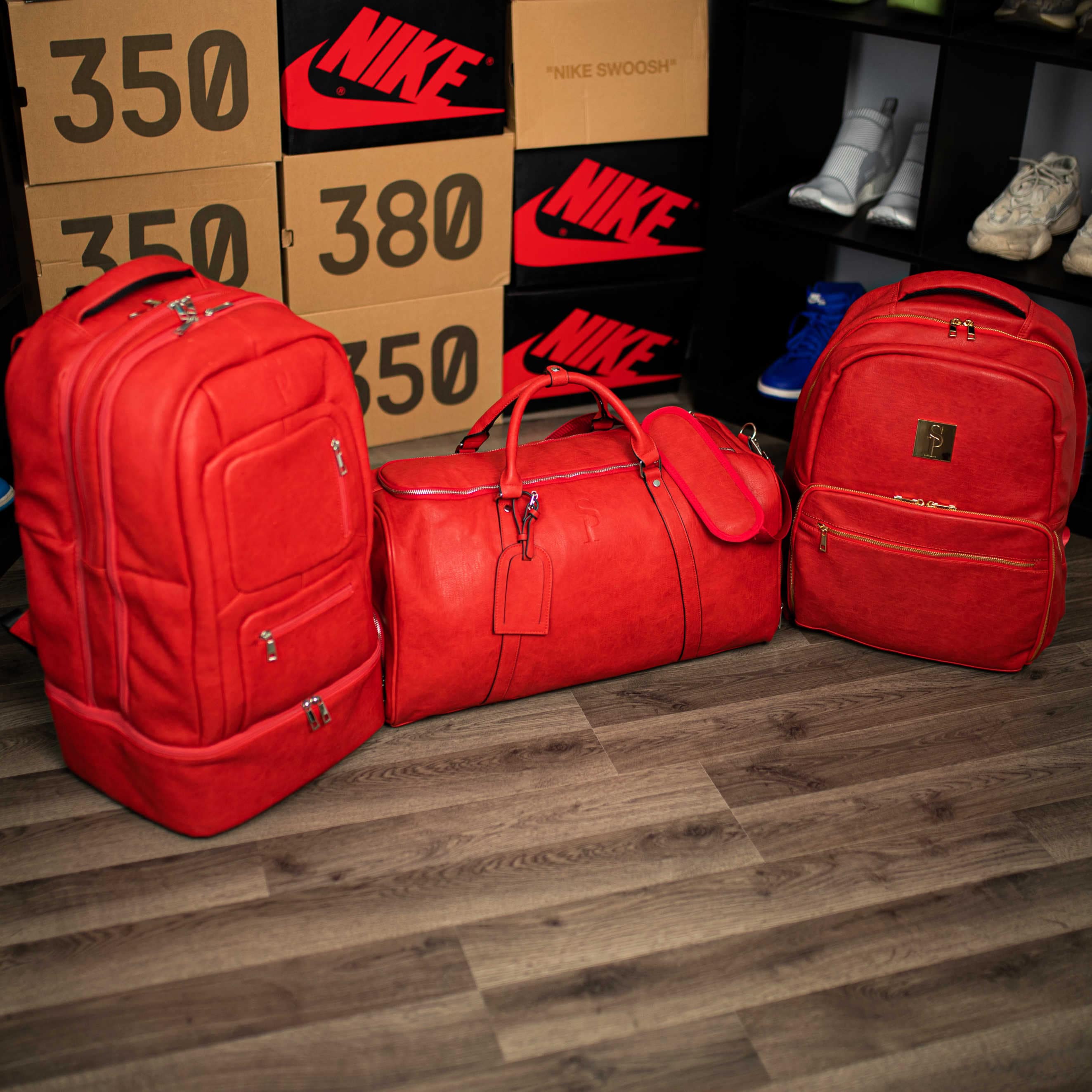 Red Tumbled Leather 3 Bag Set - Sole Premise