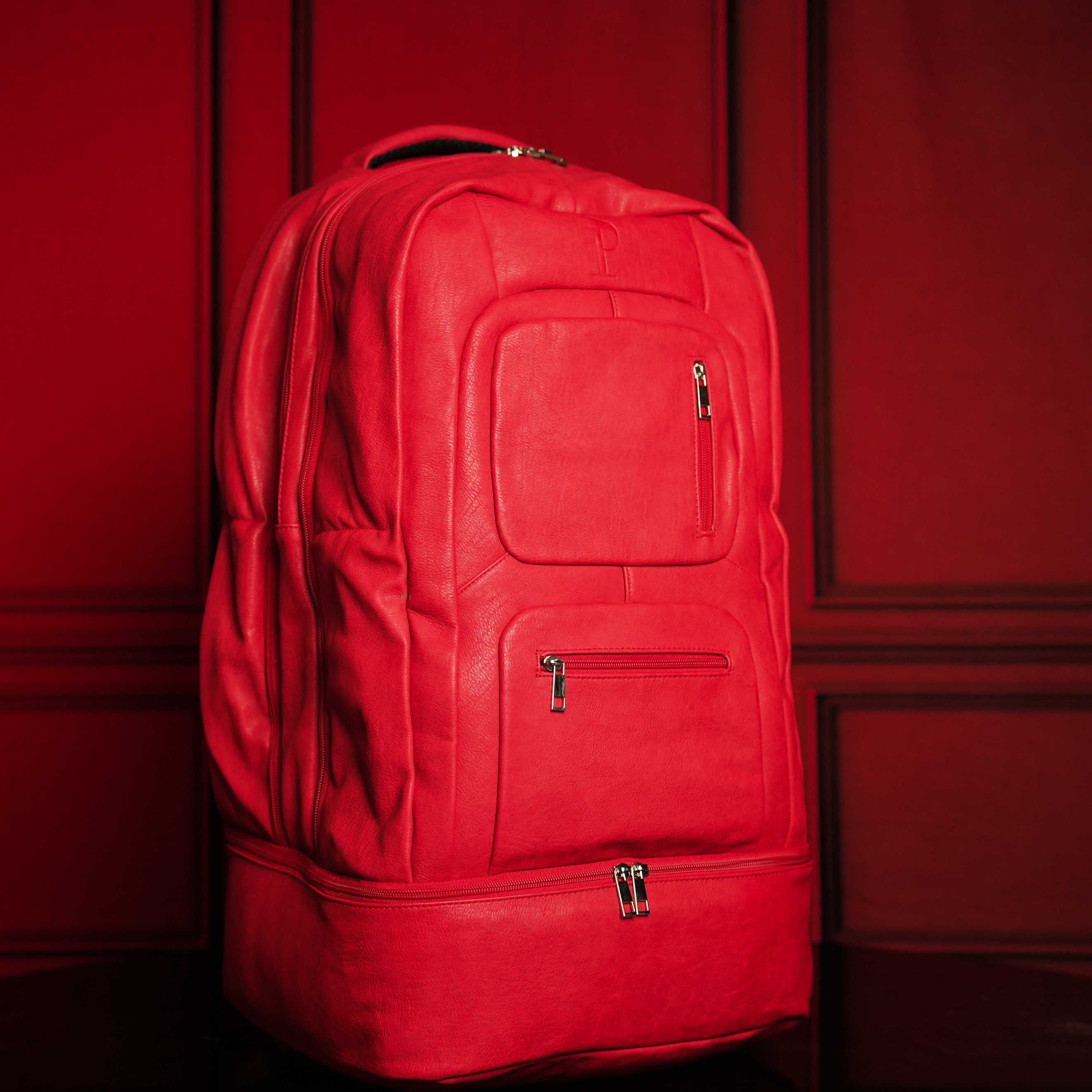 Red Leather Luxury Carry-On Backpack (Patented Signature Design)