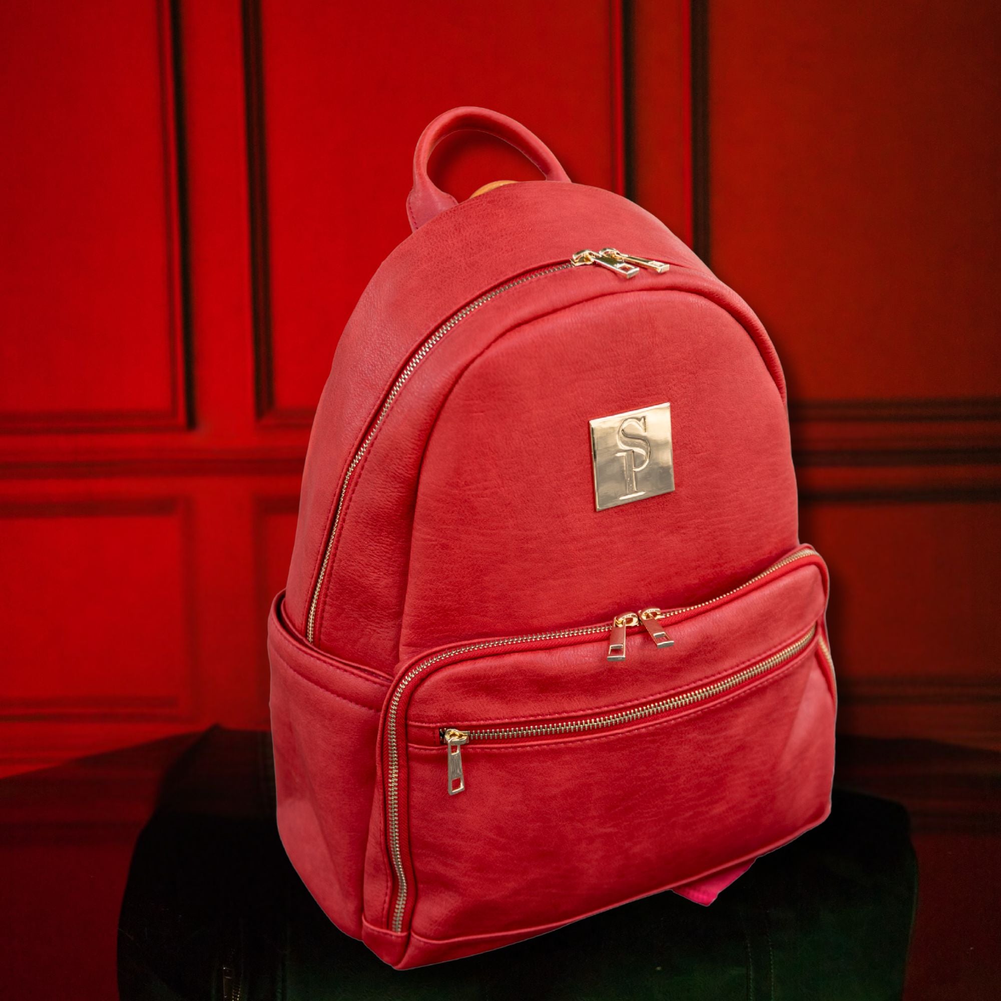 Red Leather Carrier Backpack