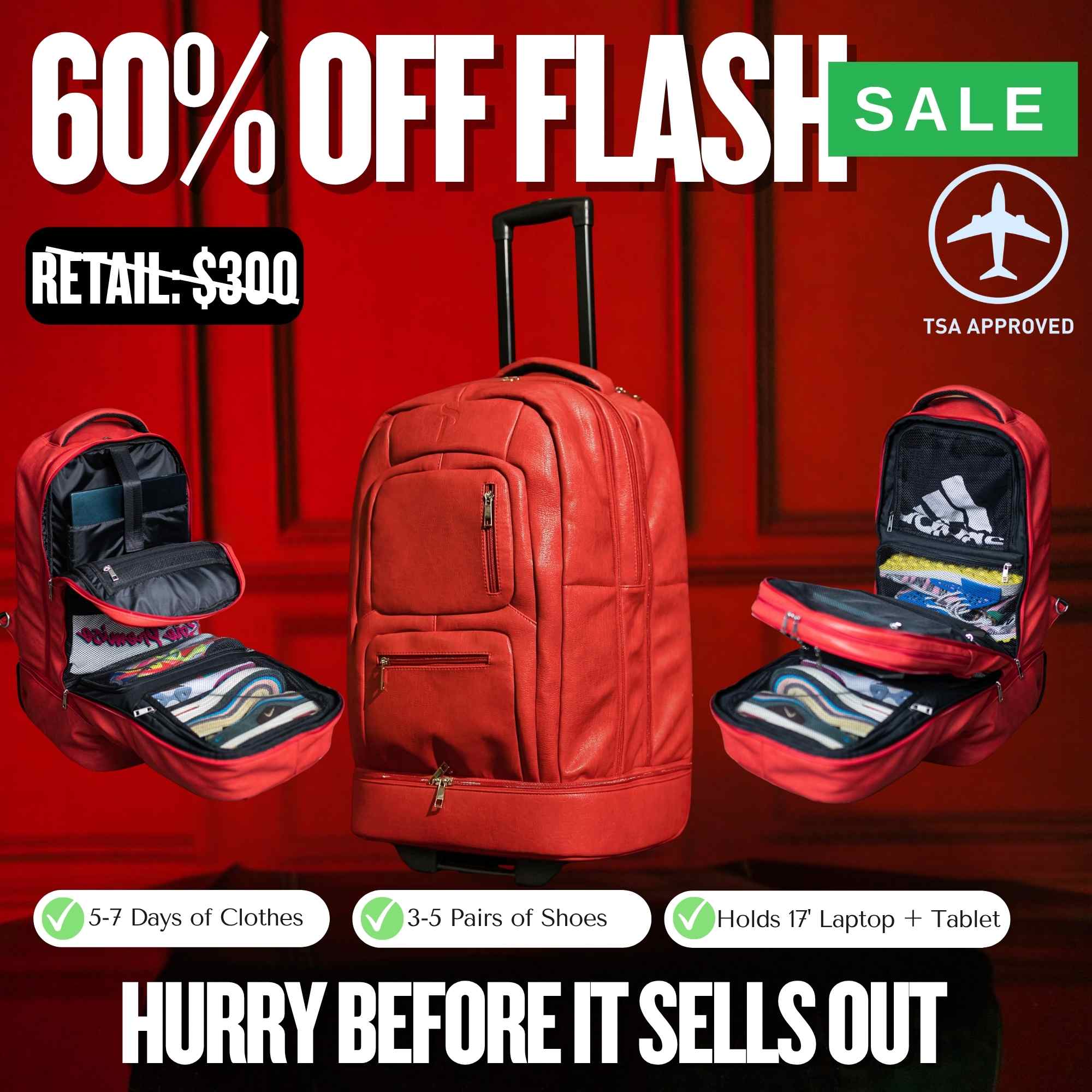 Red Leather Carry-on Roller (FLASH SALE) - Sole Premise