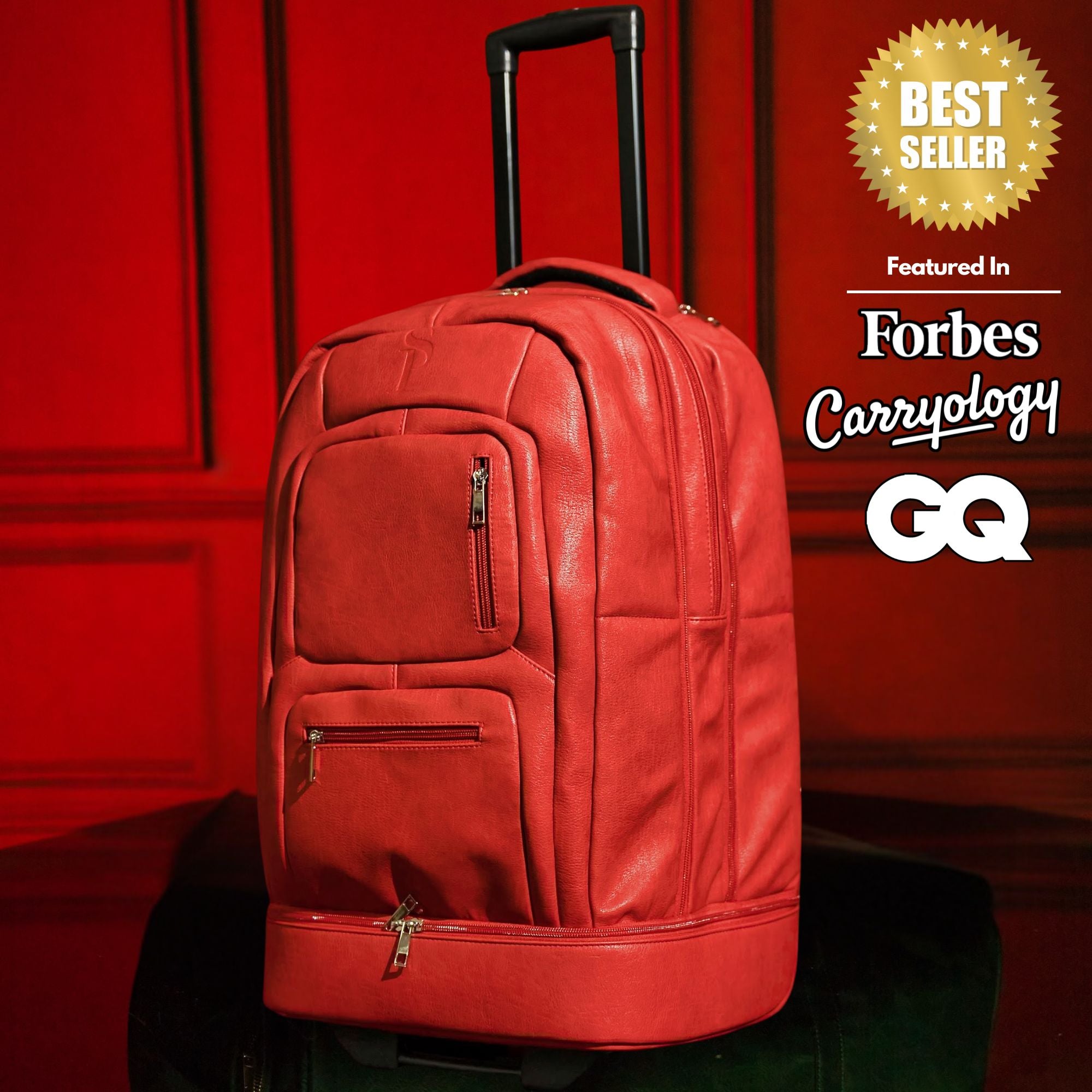 Red Leather Carry-On Patented Roller Bag
