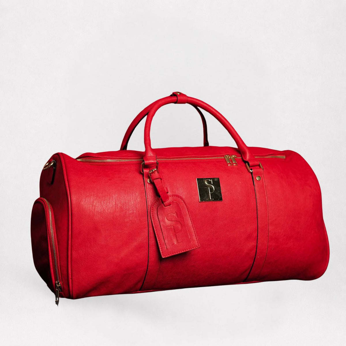 Red Tumbled Leather Weekender Duffle Bag