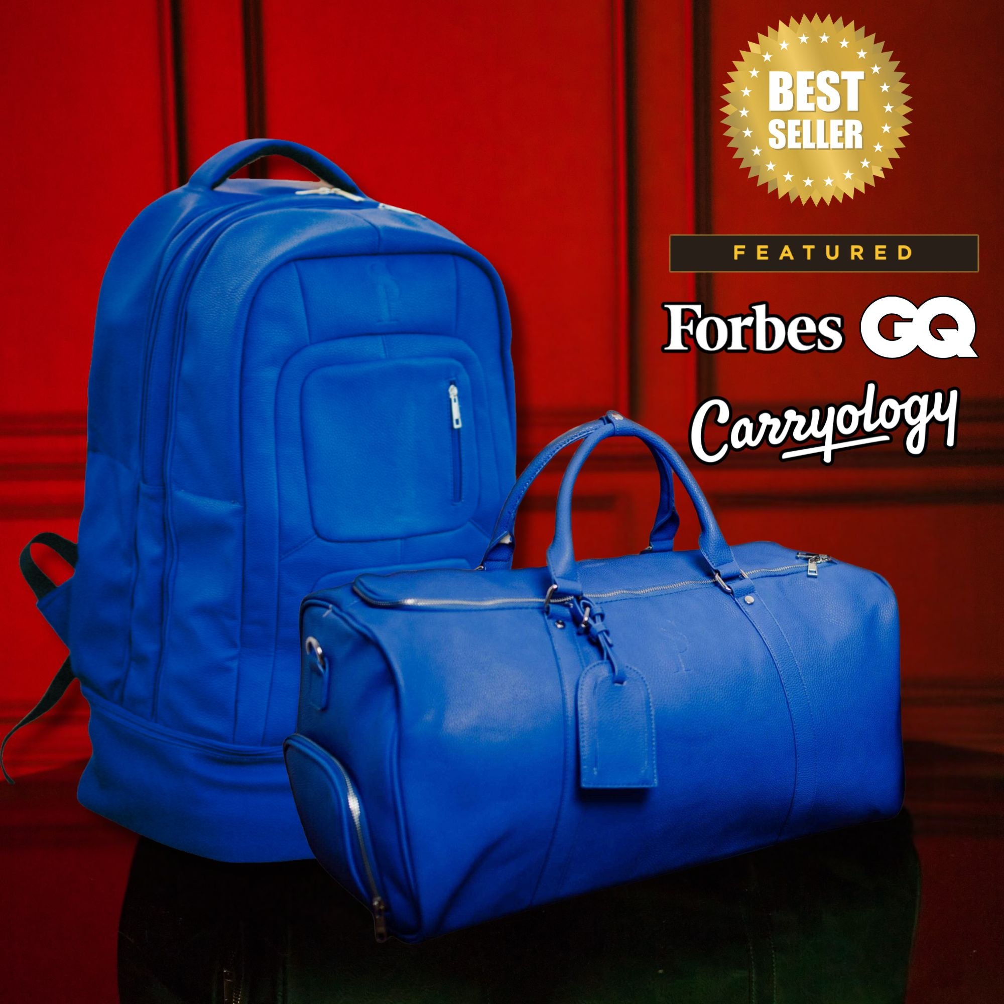 Royal Blue Leather Signature Bag Set (Carry-on Travel Backpack & Duffle Bag) - Sole Premise