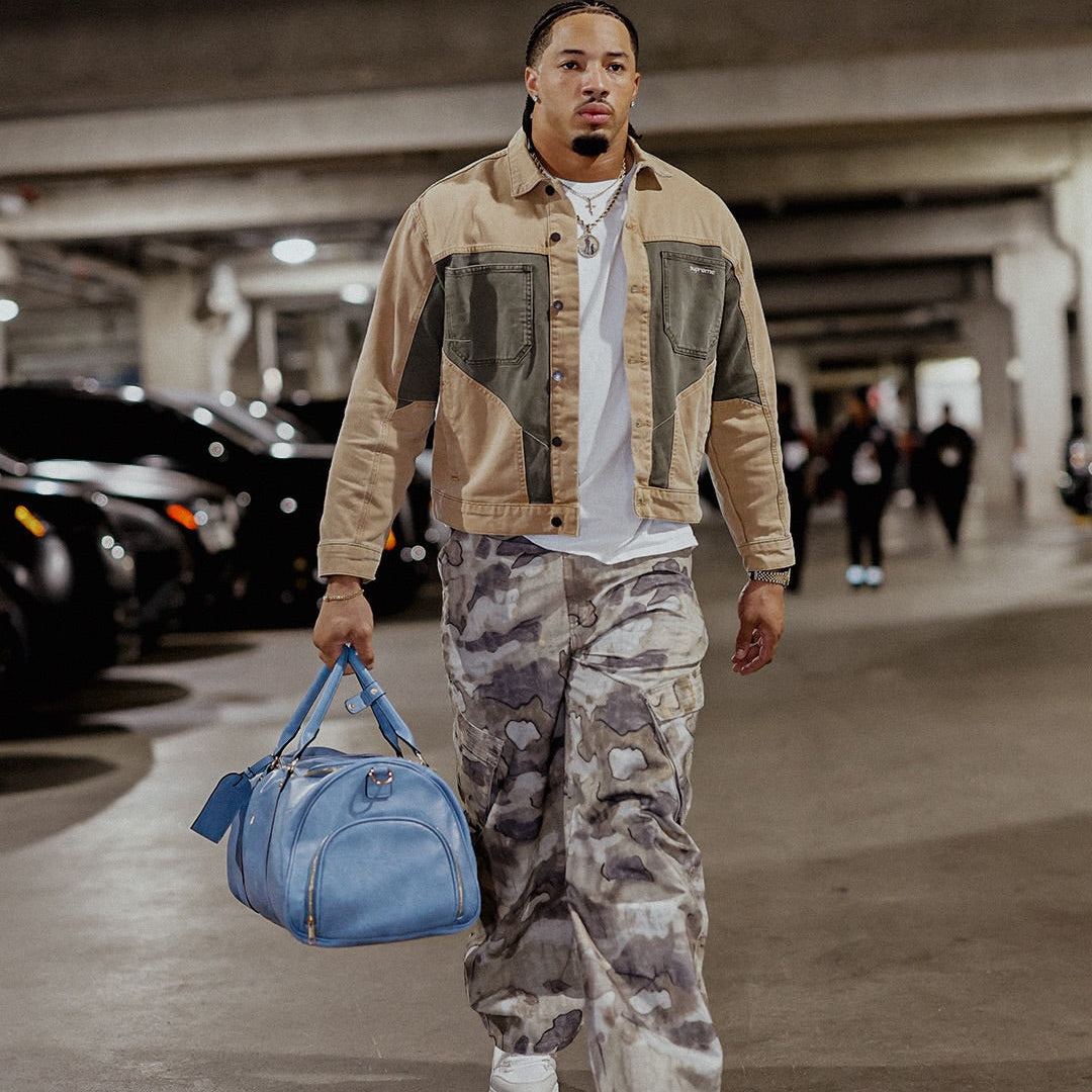 Baby Blue Leather Duffle Bag - Sole Premise