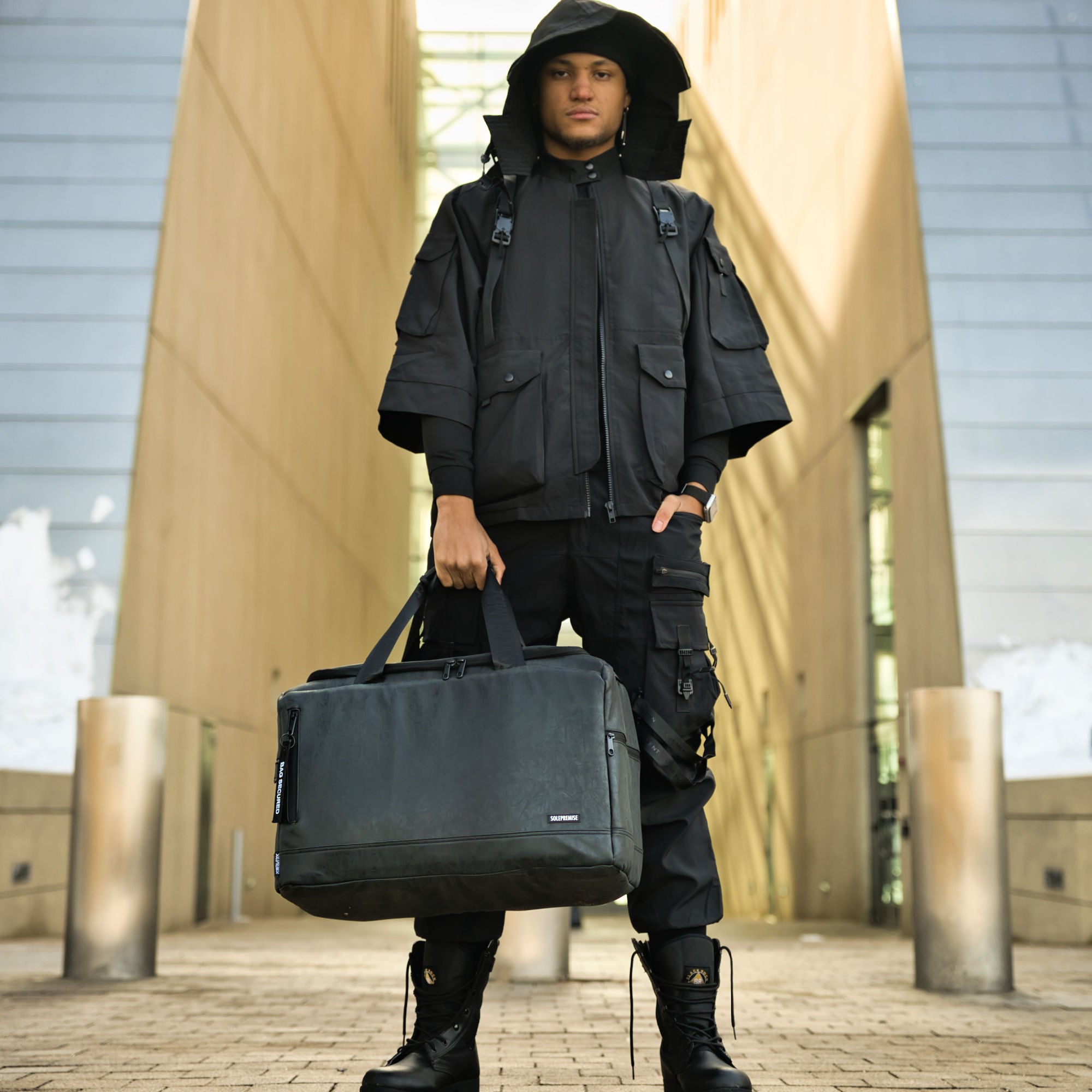 Black Leather Sneaker Duffle Bag - Luxury Sports Bag
