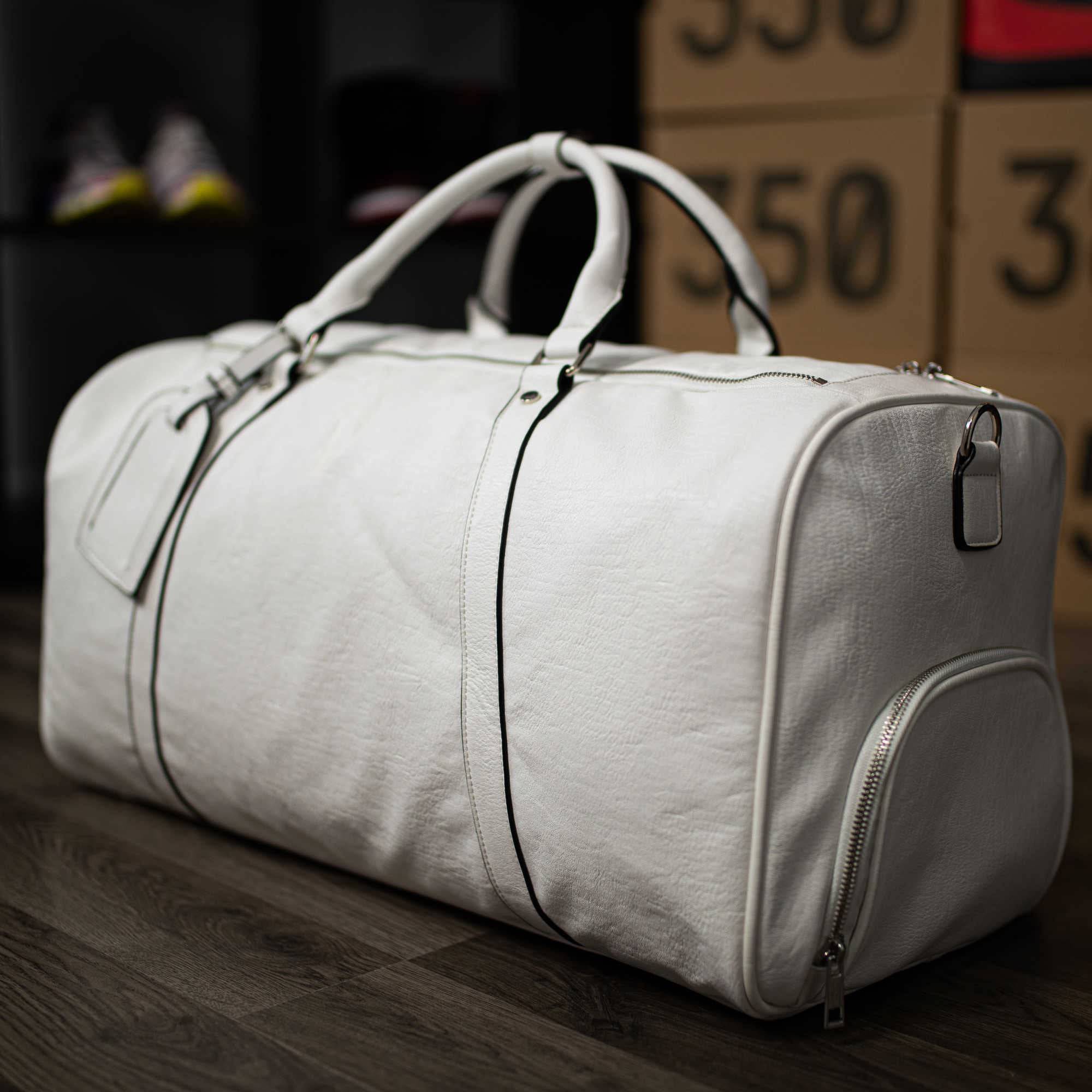 White Tumbled Leather 2 Bag Set (Commuter and Duffle) - Sole Premise