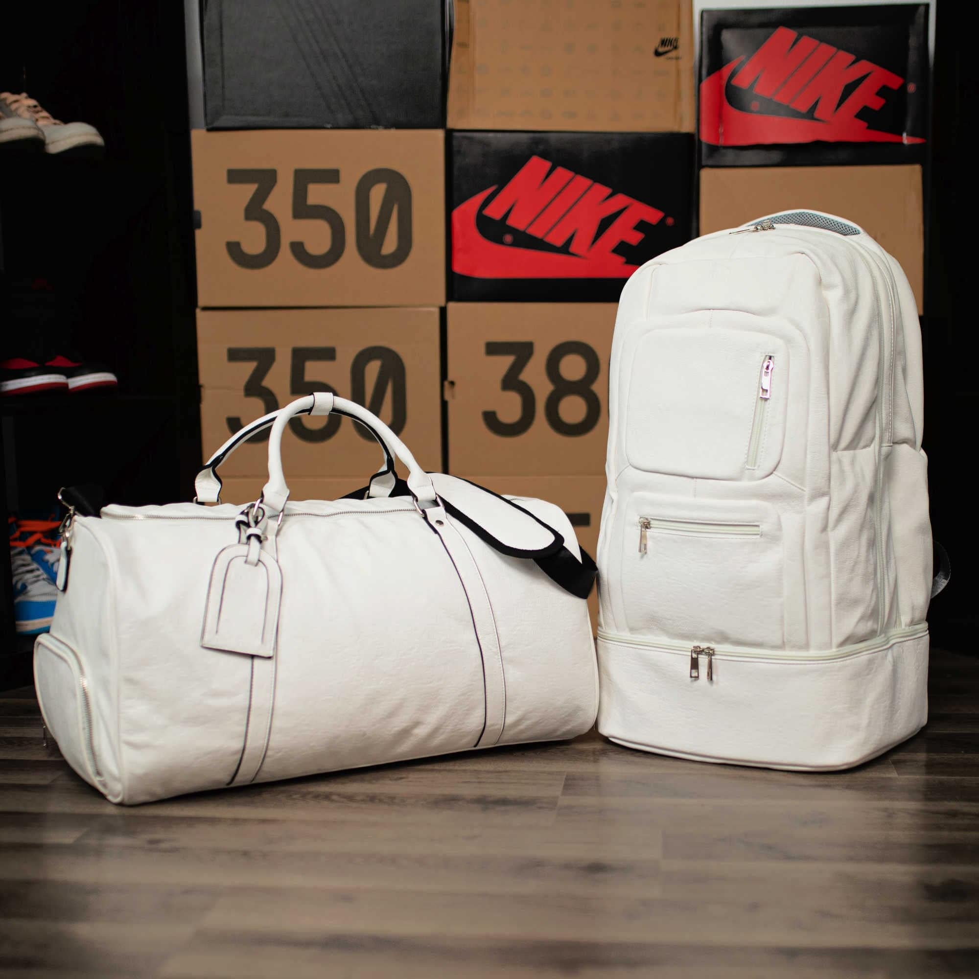 White Tumbled Leather Signature Bag Set (Signature and Duffle Bag) - Sole Premise