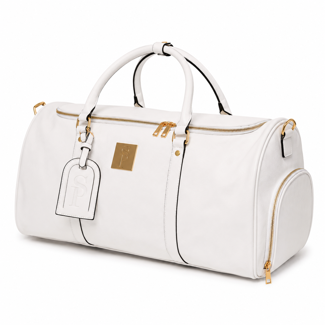 White Leather Weekender Duffle Bag - Sole Premise