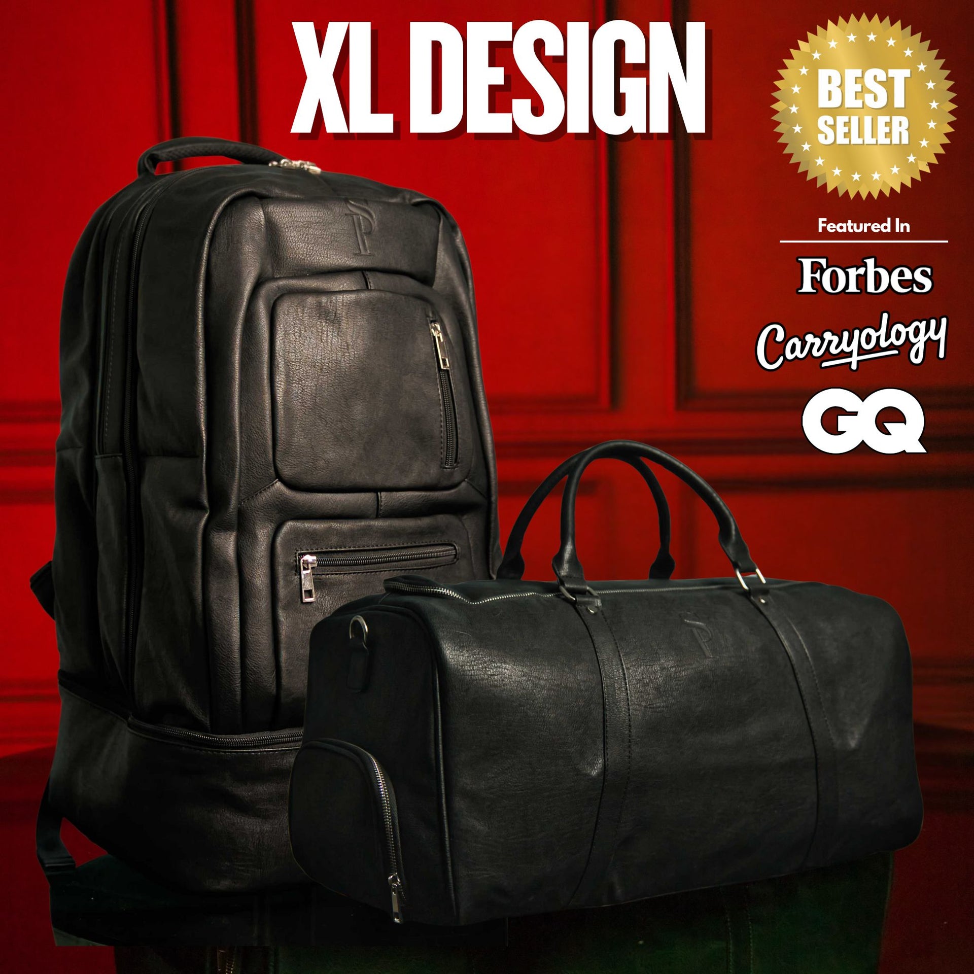 Sole Premise Black Leather XL Signature Bag Set (XL Signature Backpack and Duffle Bag)