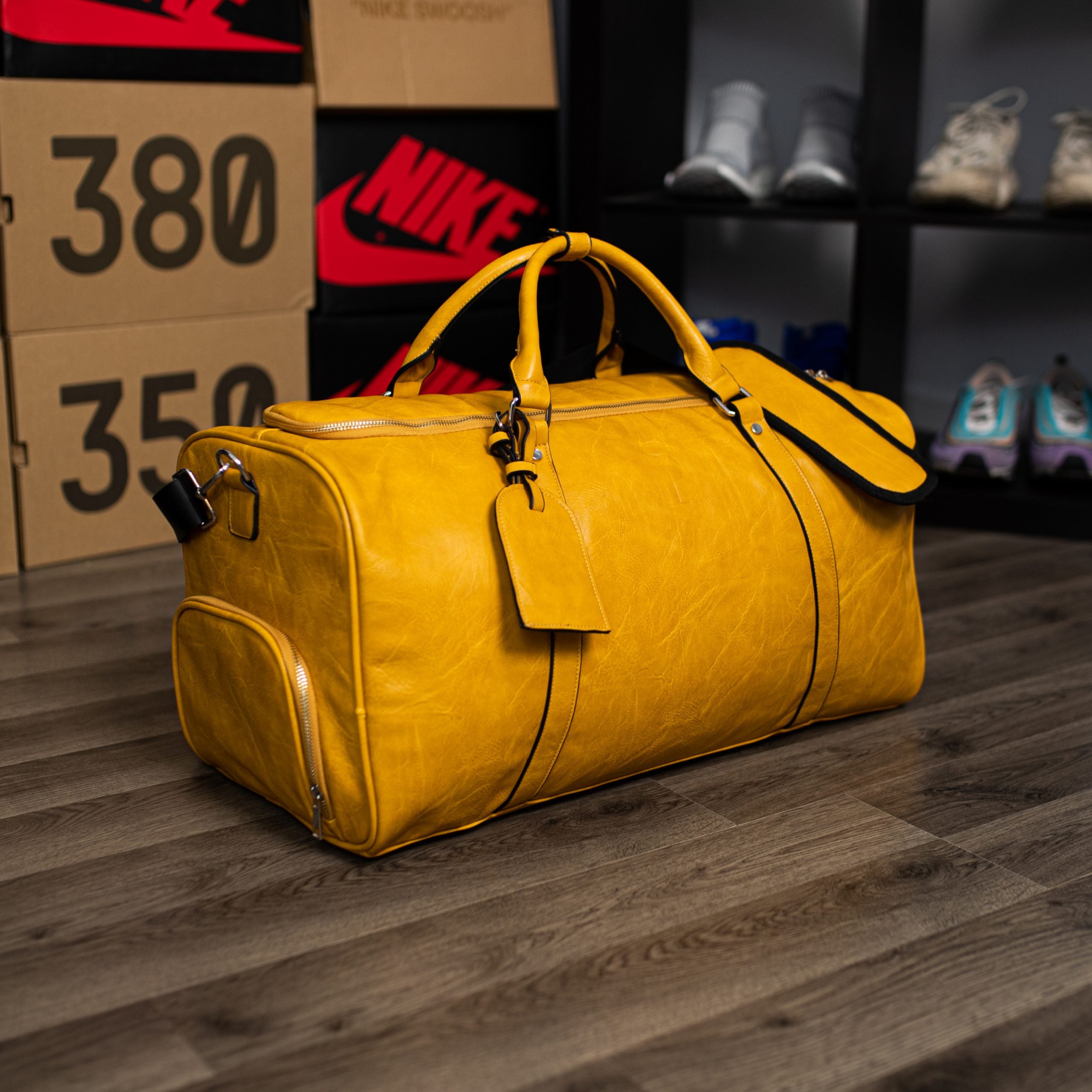 Yellow leather clearance duffle bag