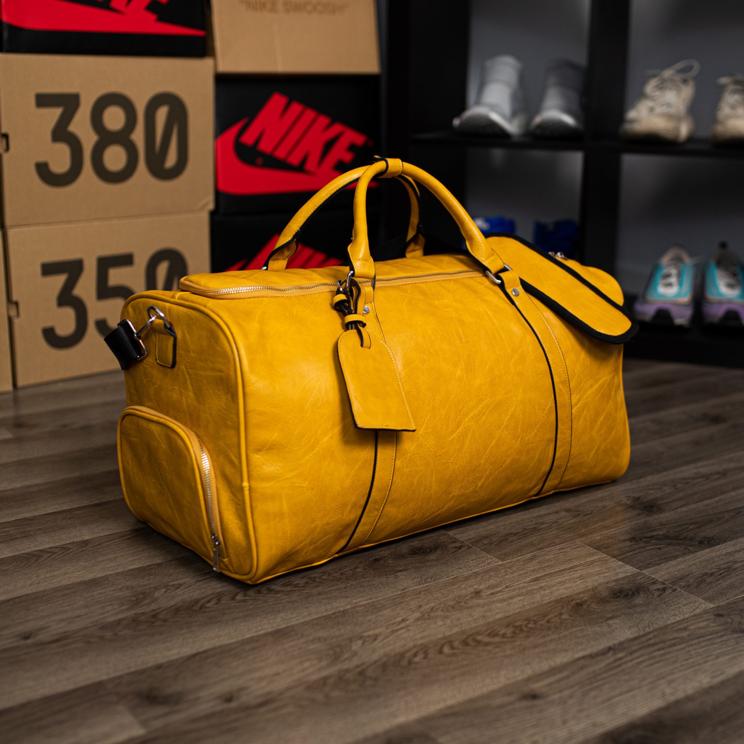 Leather Gym Bag Duffle Bag Yellow Large Leather Luggage 