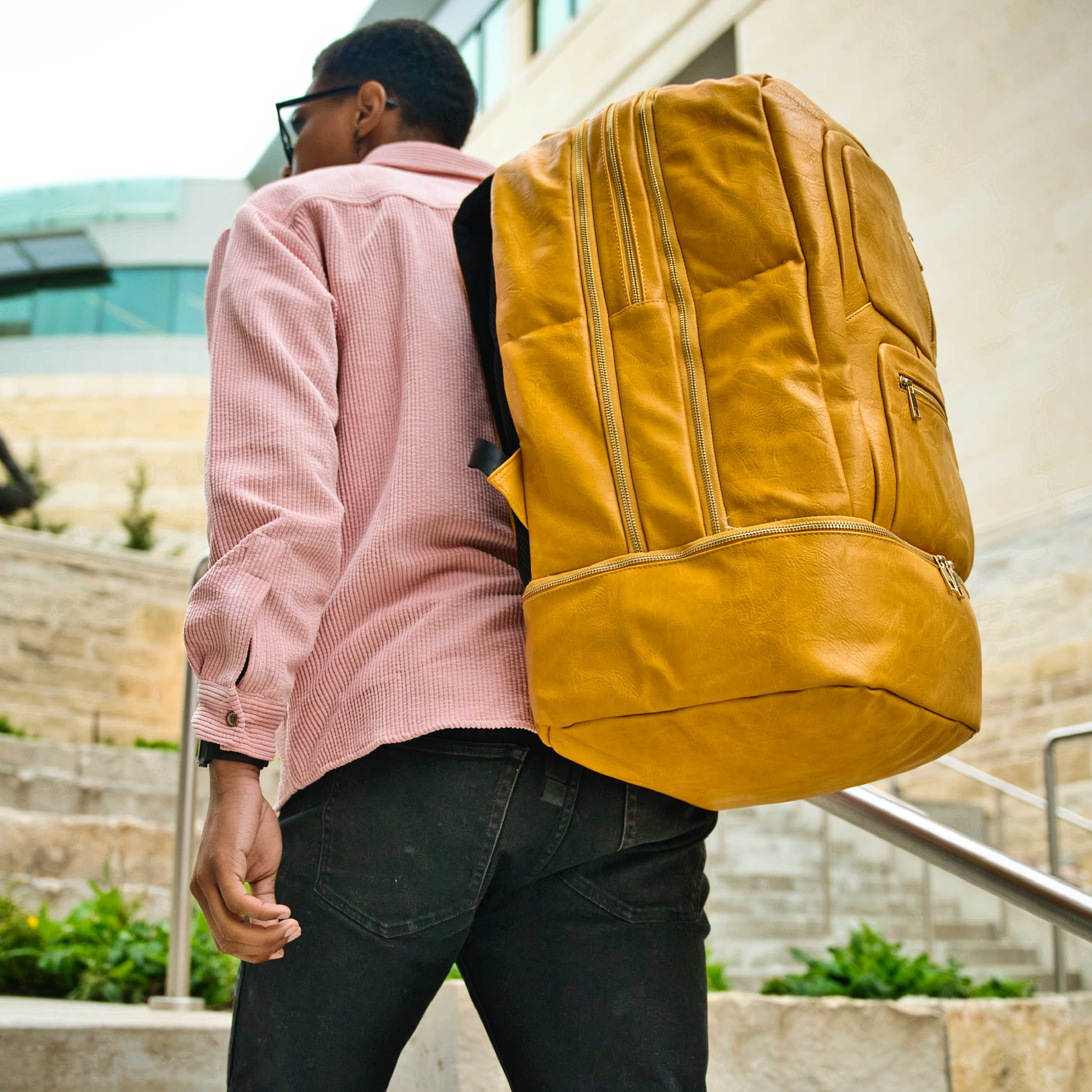 Yellow Leather Luxury Carry-On Backpack (Patented Signature Design) - Sole Premise