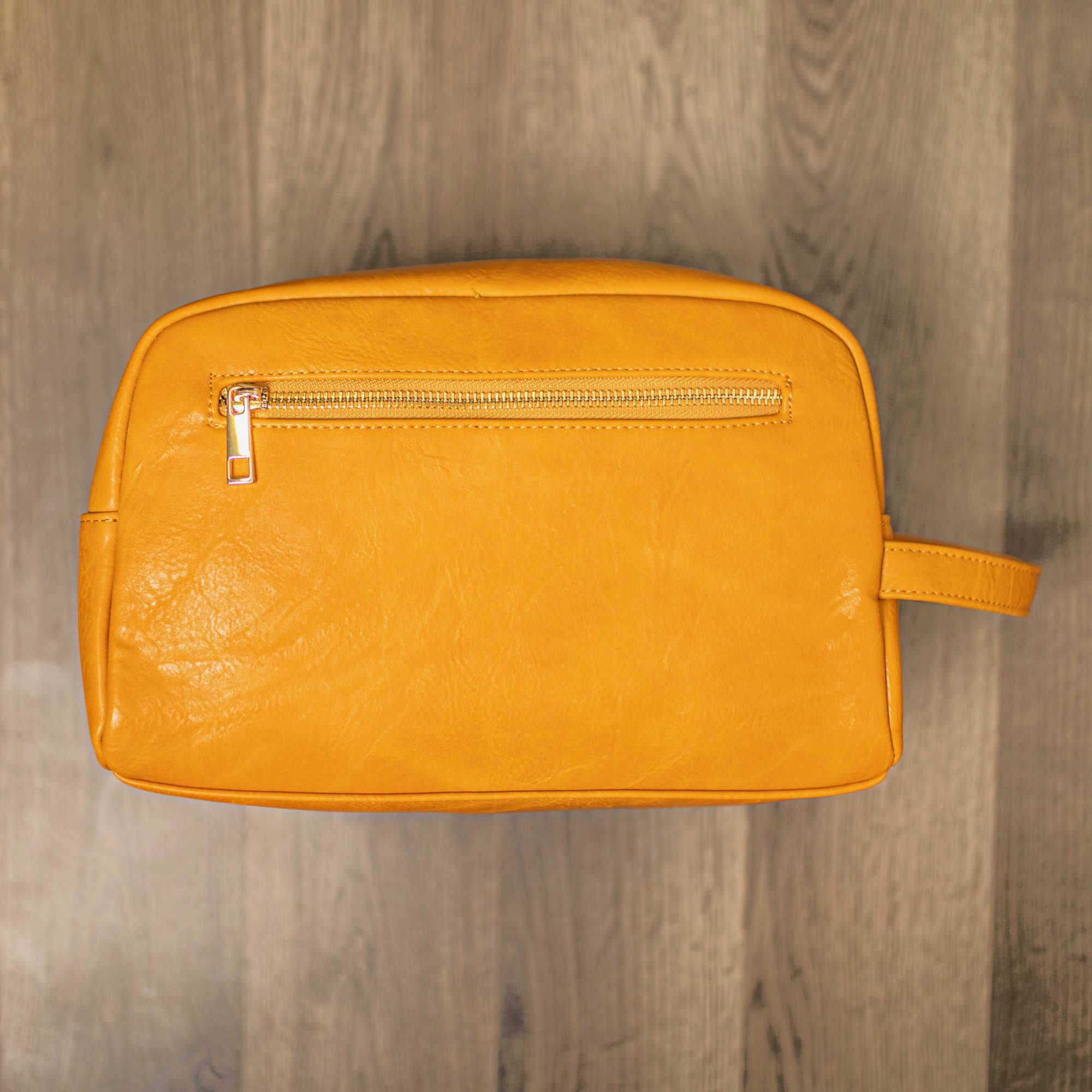 Yellow Leather Toiletry Bag Side Zipper