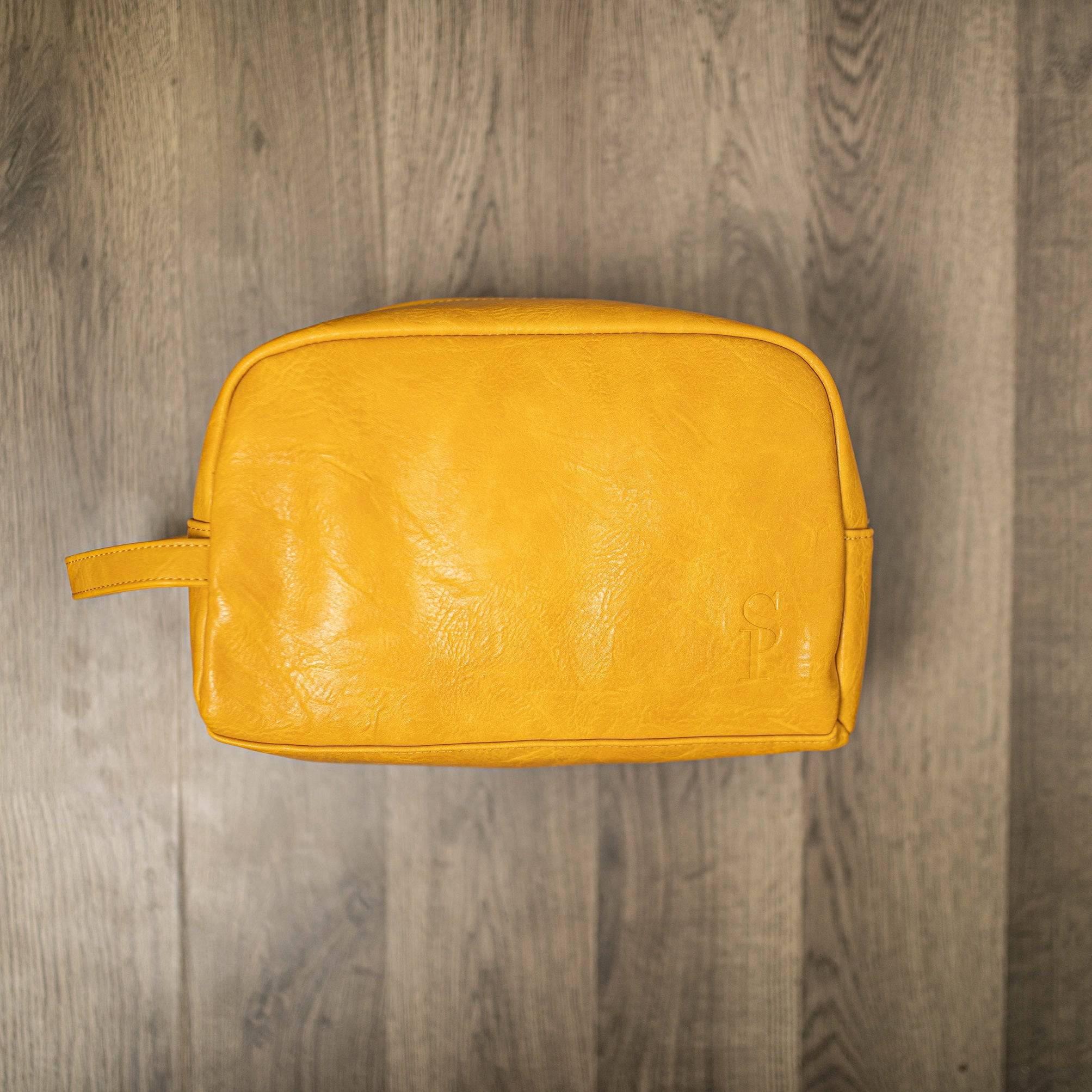 Yellow Leather Toiletry Bag Side