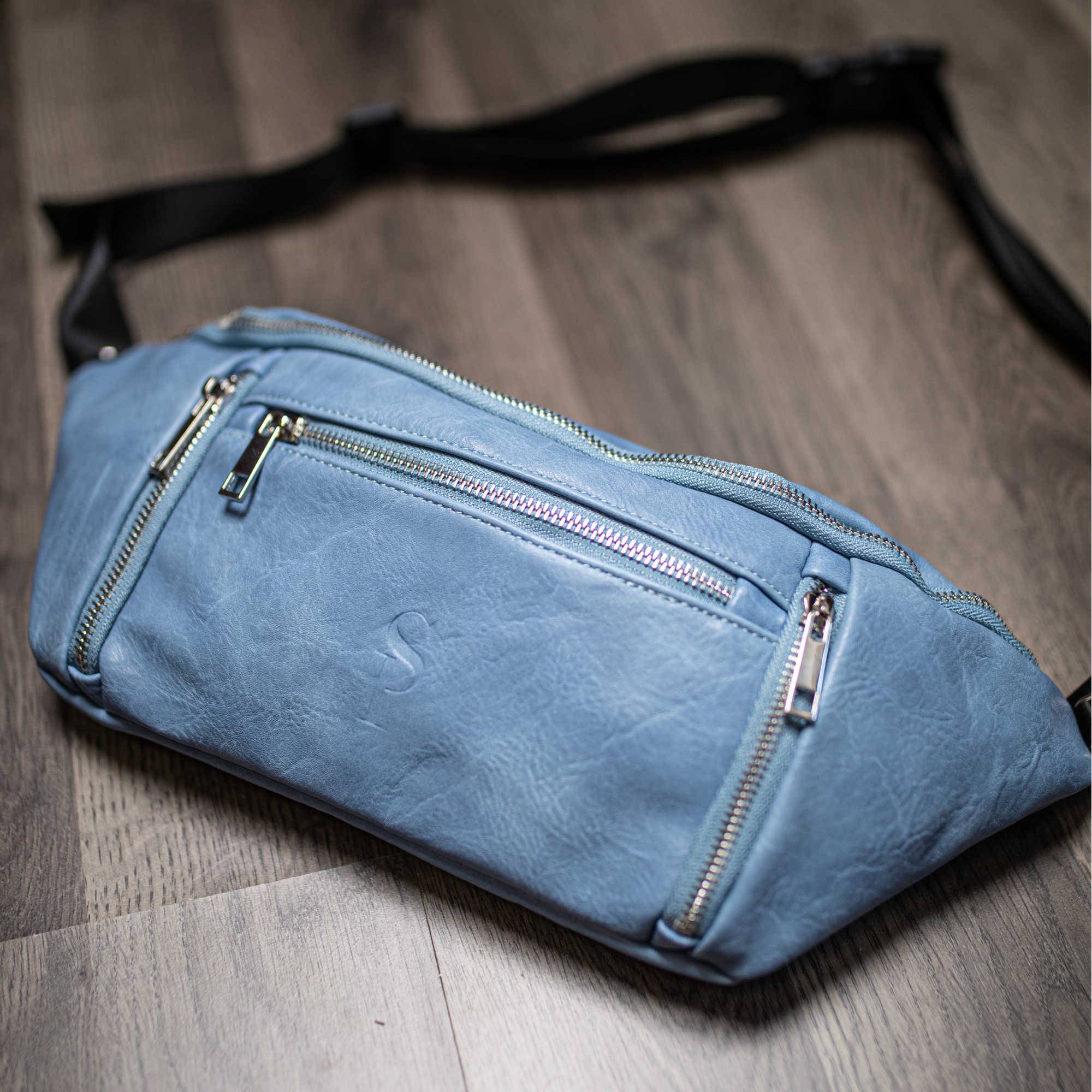 Baby Blue Leather Cross Body-Waist Bag - Sole Premise