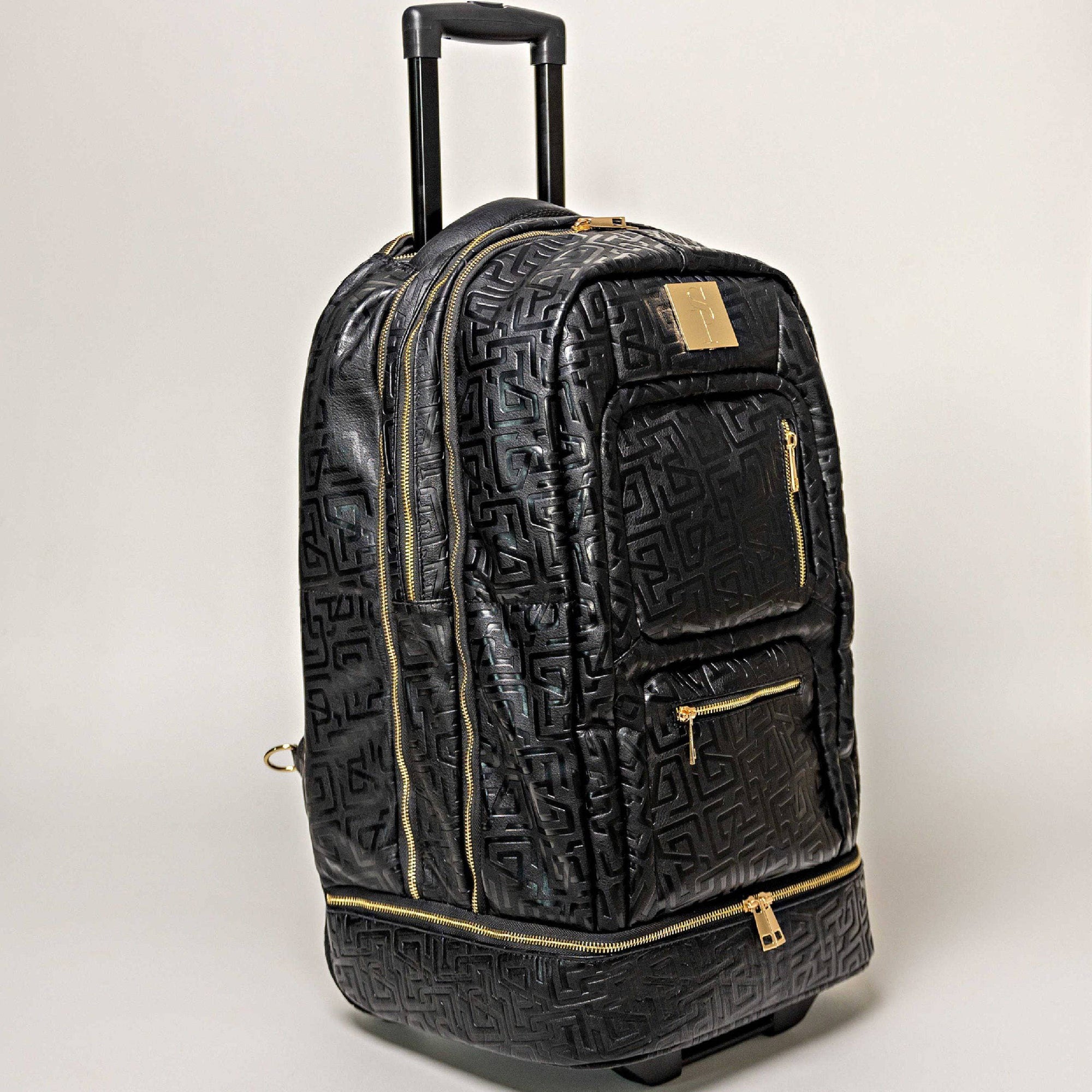 Premium Black Leather Roller Bag Set