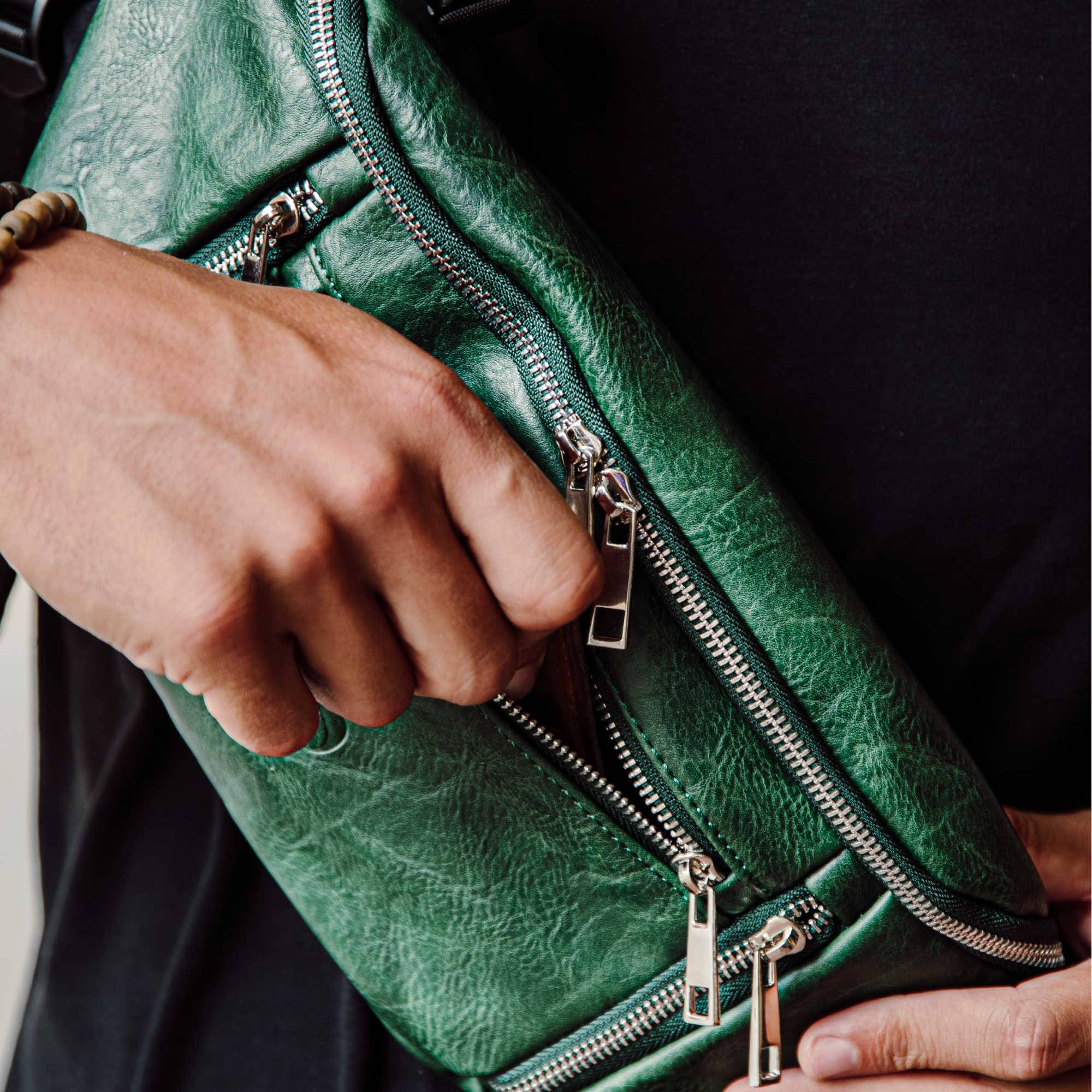 Emerald Green Leather Cross Body Waist Bag