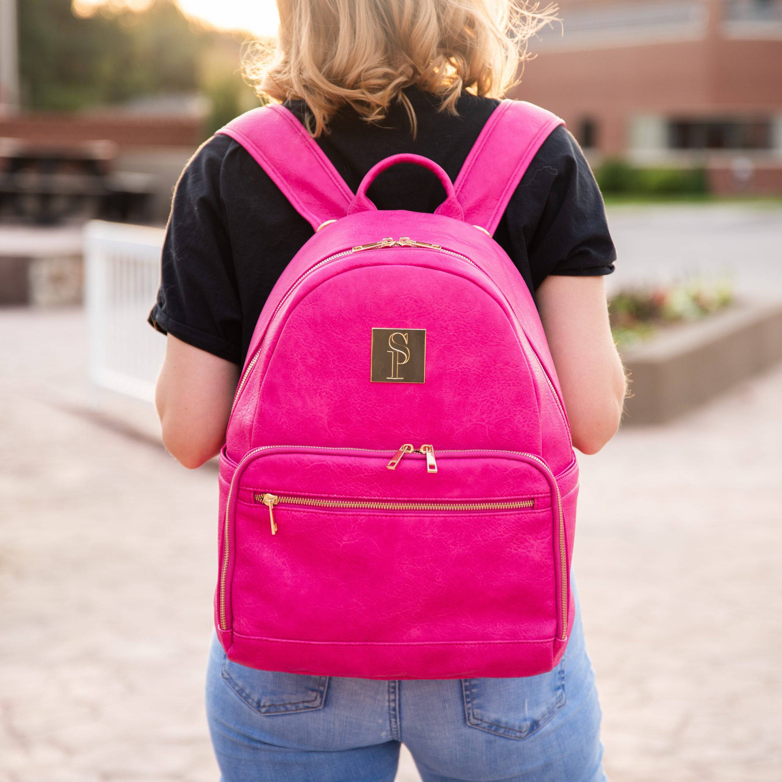 Pink leather best sale backpack purse