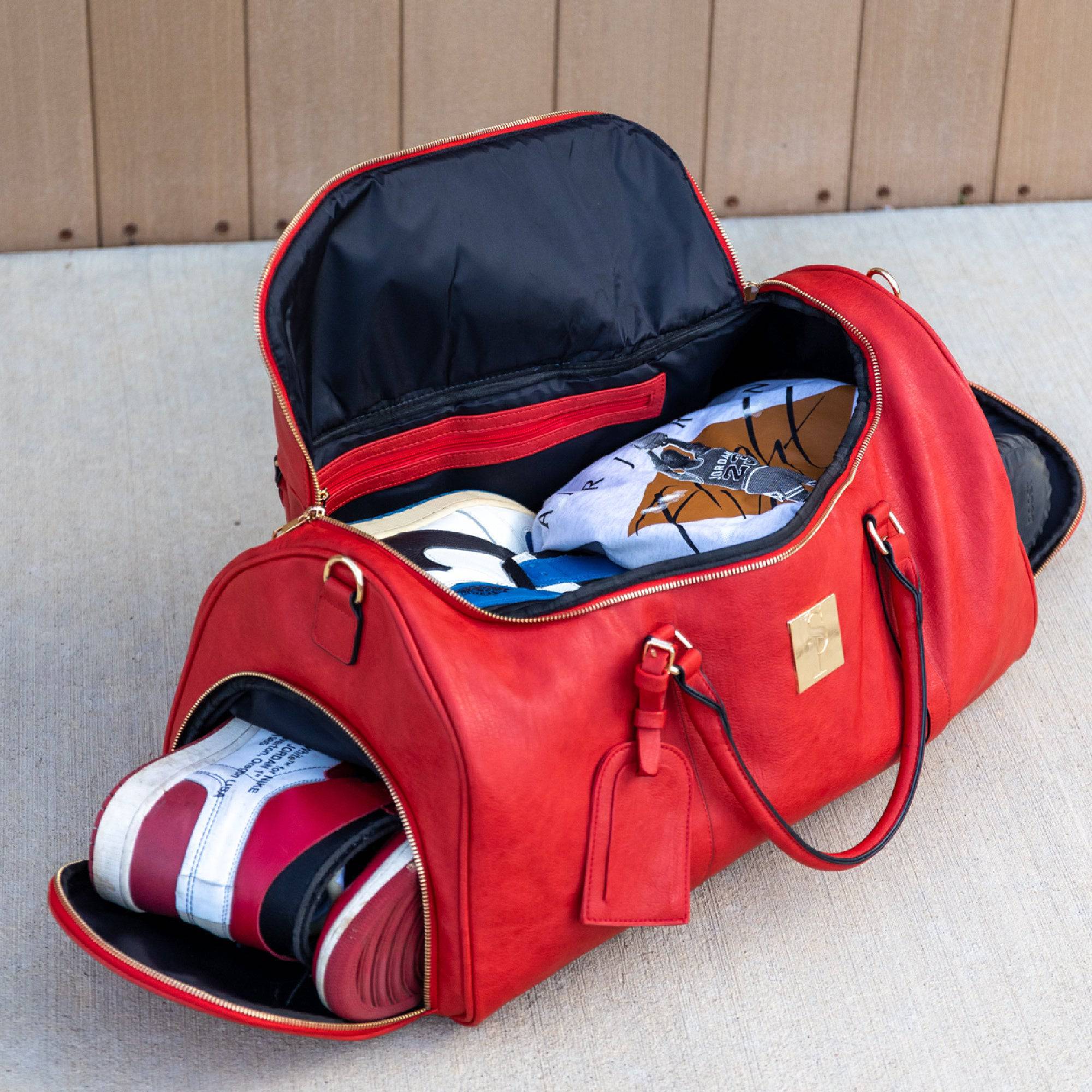 Leather Medium Duffle Bag Red - Linden Is Enough