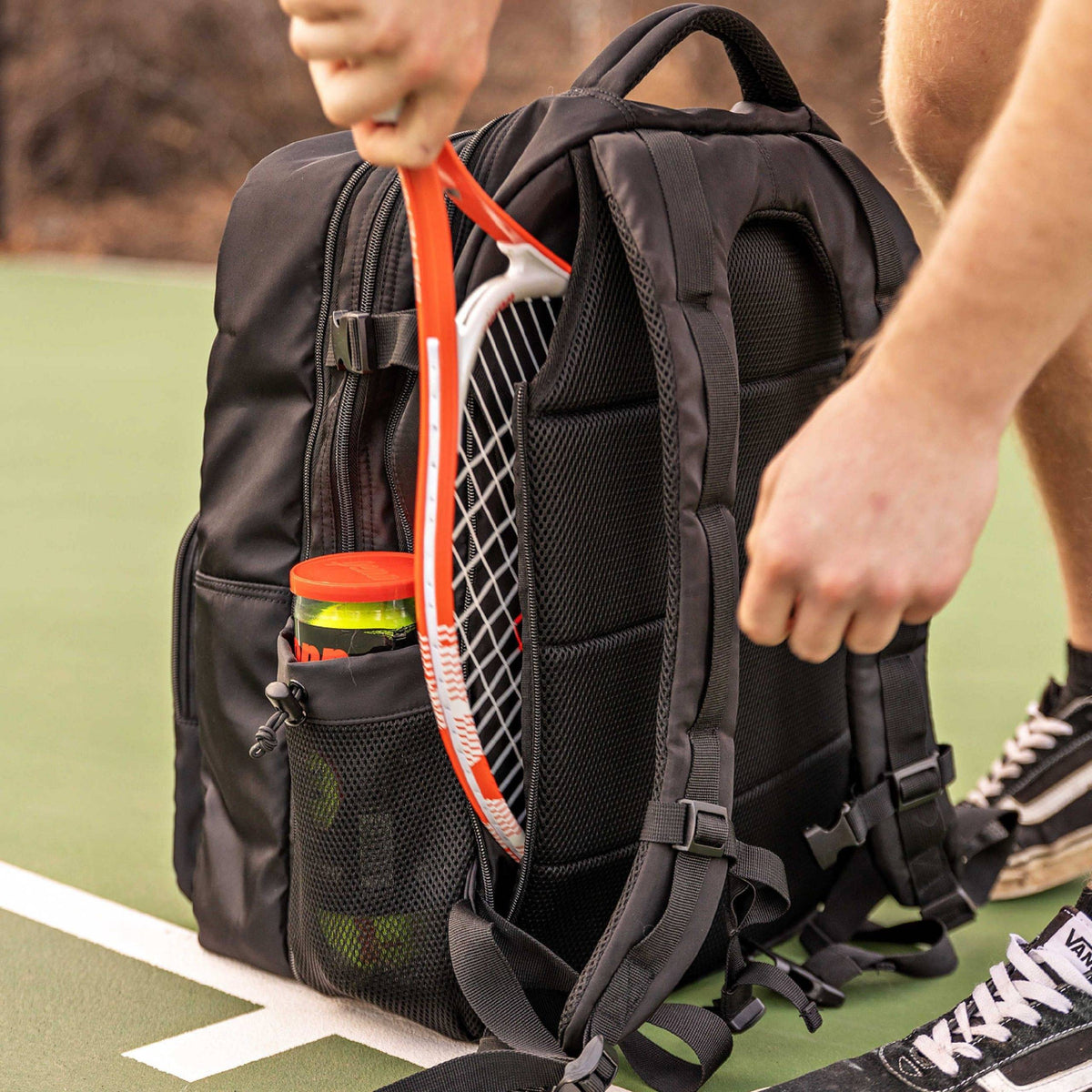 Compact Tennis Racket Backpack Tennis Bag - Backpack holds Racquet, Balls, Shoes