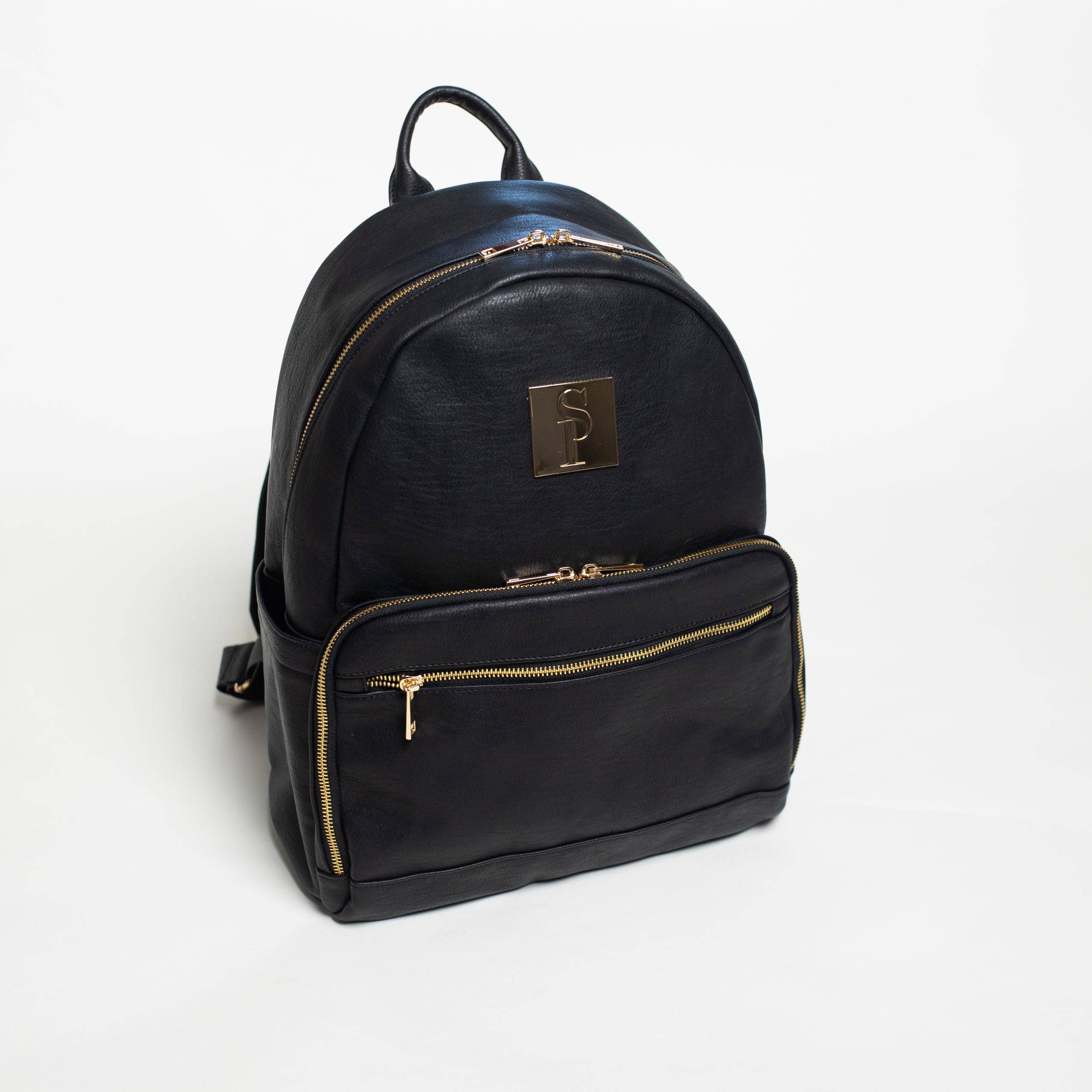 Black Carrier Leather Backpack - Designer Diaper Bag
