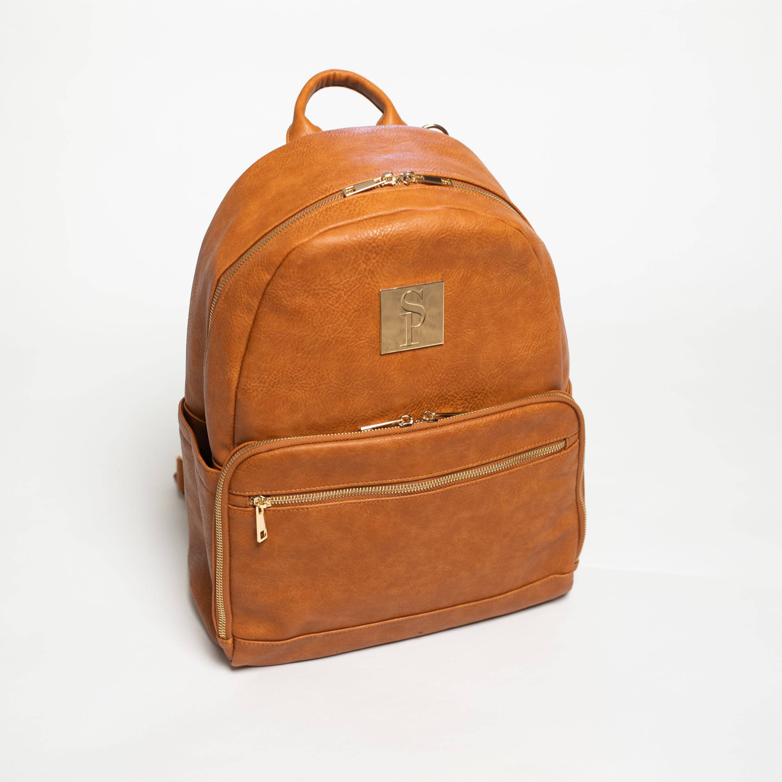 Tan leather backpack sale