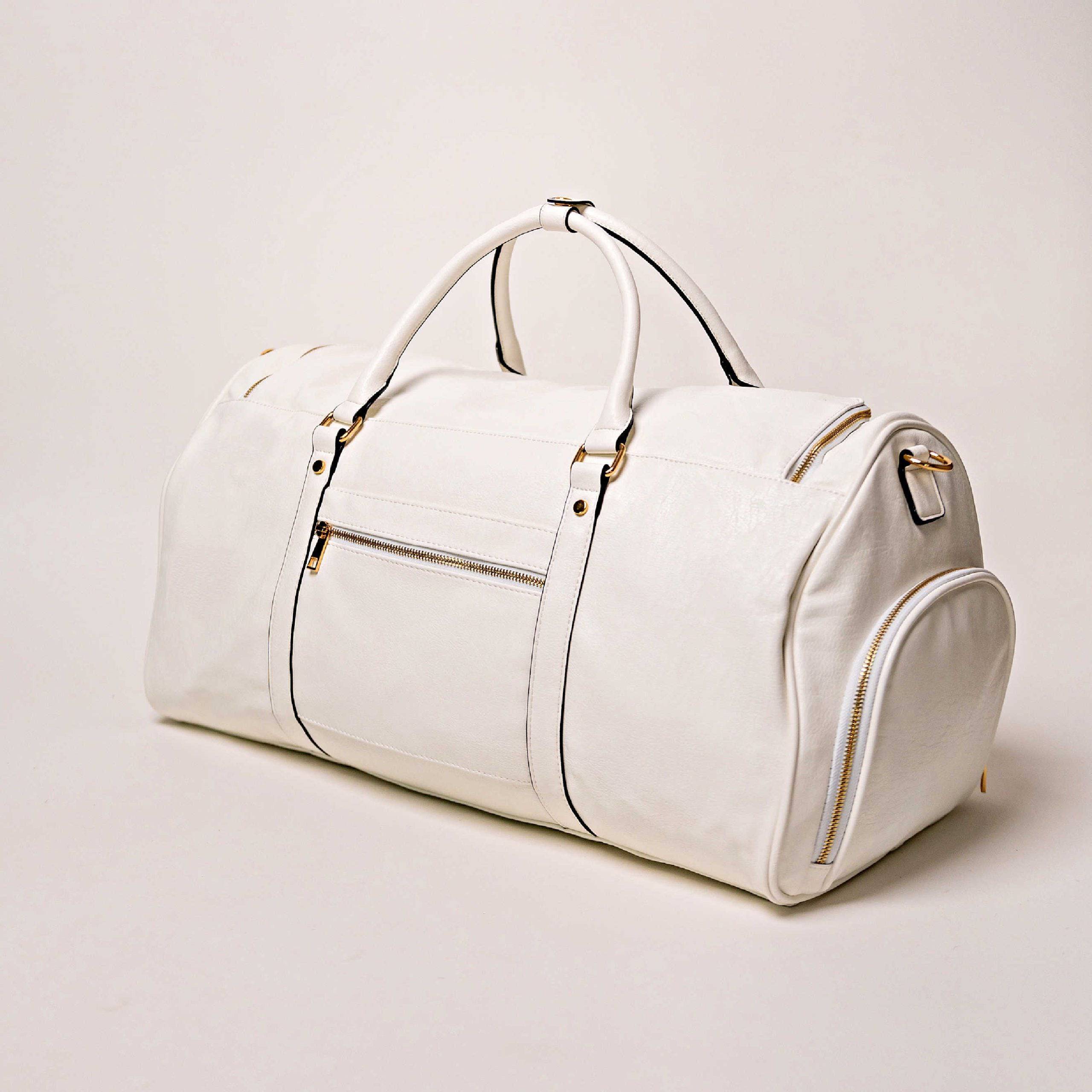 White Tumbled Leather Duffle Bag (New Weekender Design)