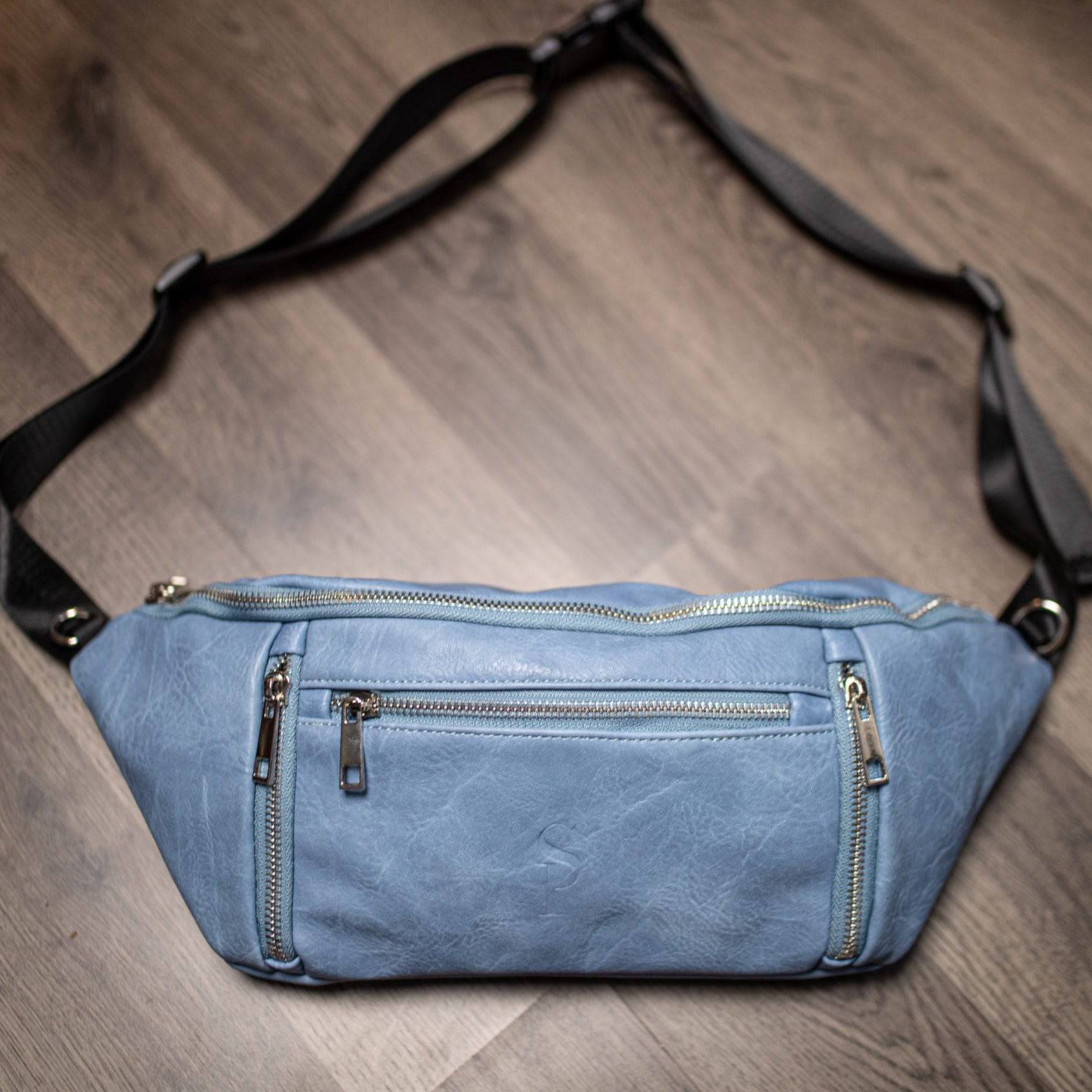 Baby Blue Leather Cross Body-Waist Bag